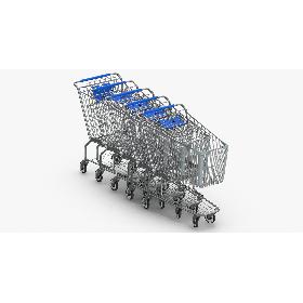 3D Metal Shopping Carts 01 Blue Row of 05